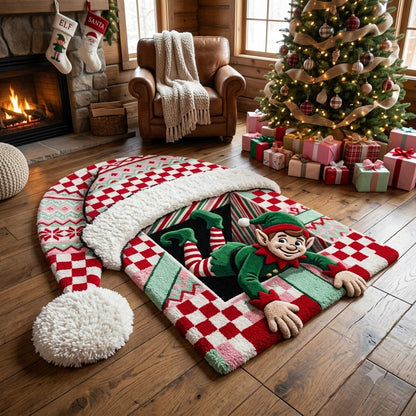 Christmas Elf Rug, 3D Custom Shape Holiday Floor Mat, Personalized Elf Rug, Santa Christmas Decor, Kids Room Rug, Xmas Gift