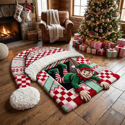 Christmas Elf Rug, 3D Custom Shape Holiday Floor Mat, Personalized Elf Rug, Santa Christmas Decor, Kids Room Rug, Xmas Gift