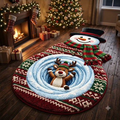 3D Snowman Christmas Rug – Reindeer & Snowman Winter Wonderland Custom Area Rug