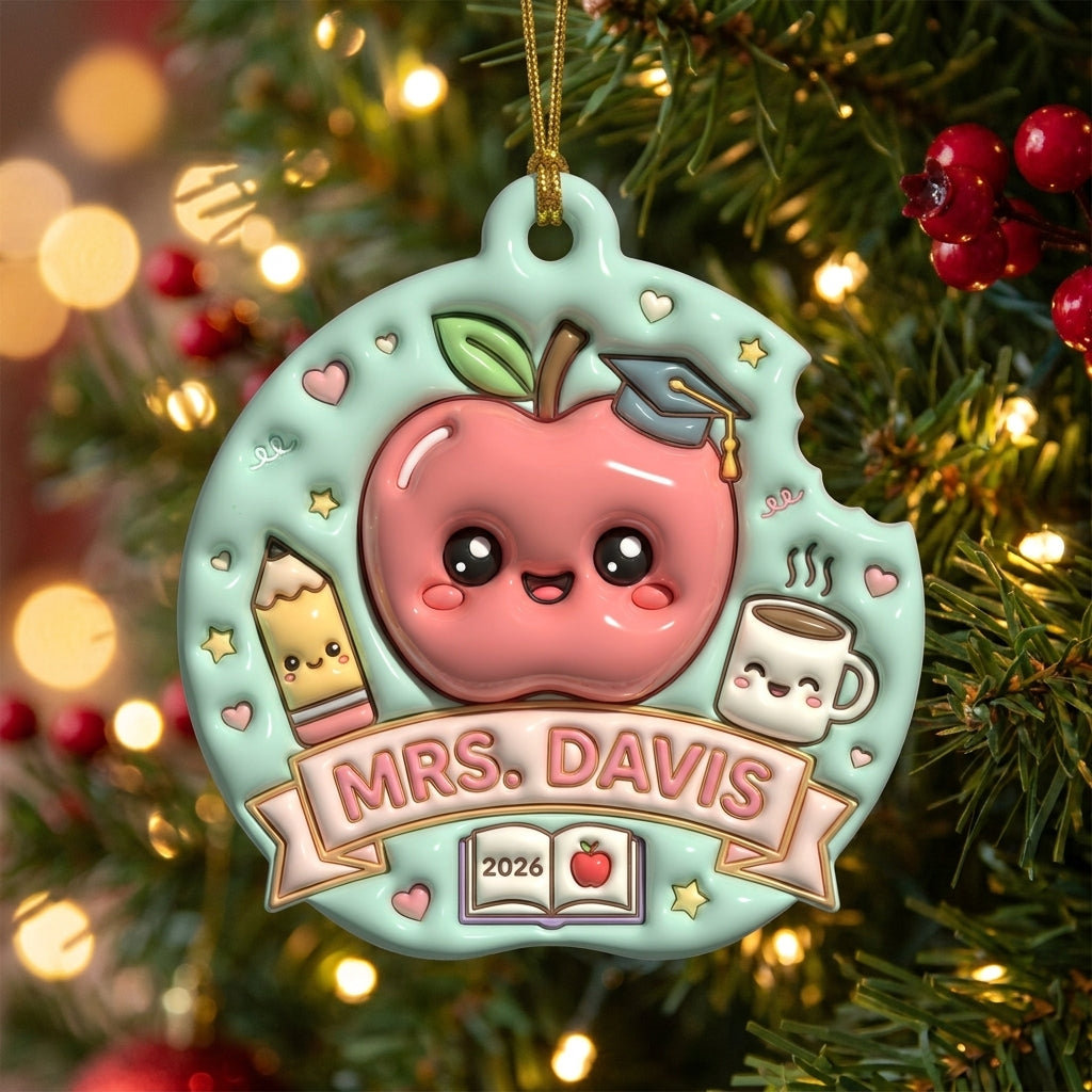 Personalized Teacher Christmas Ornament 3D Relief Acrylic Ornament Custom Name Apple Teacher Gift School Christmas Decor 2026