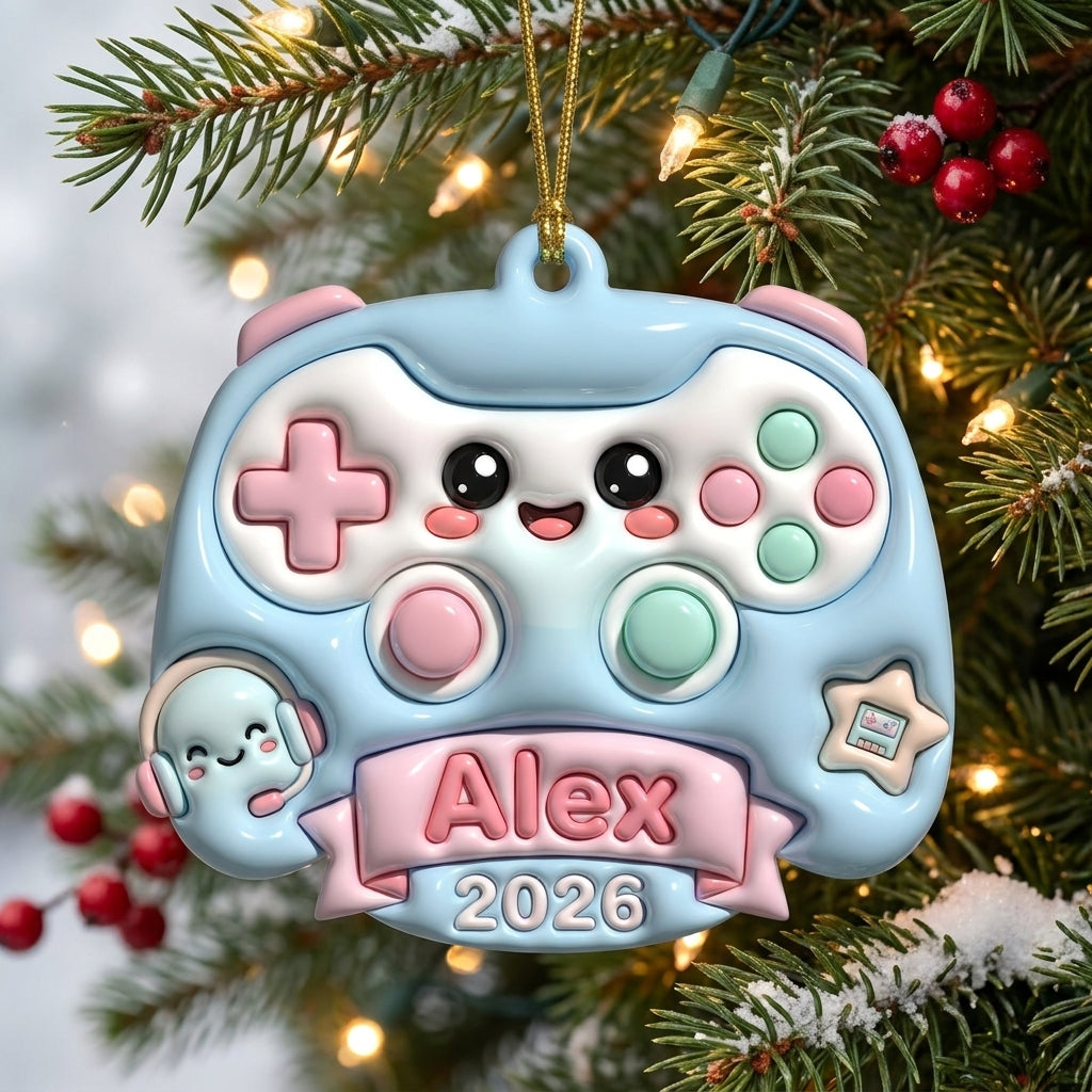 Squishy Gamer Christmas Ornament Personalized 3D Relief Acrylic Ornament Custom Name Video Game Gift Gamer Christmas Tree Decor 2026