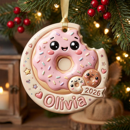 Personalized Donut Christmas Ornament 3D Relief Acrylic Ornament Custom Name Cute Dessert Lover Gift Christmas Tree Decor 2026