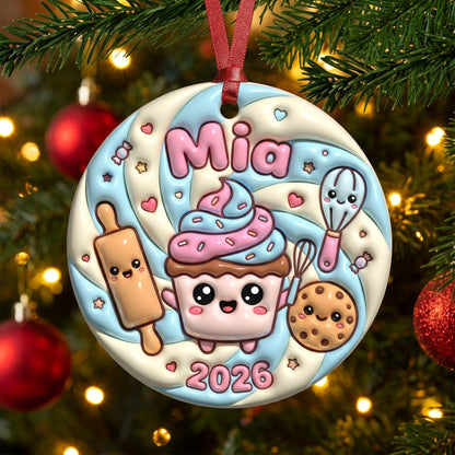 Squishy Baker Christmas Ornament Personalized 3D Relief Ceramic Ornament Custom Name Baking Gift Cookie Lover Christmas Tree Decor 2026