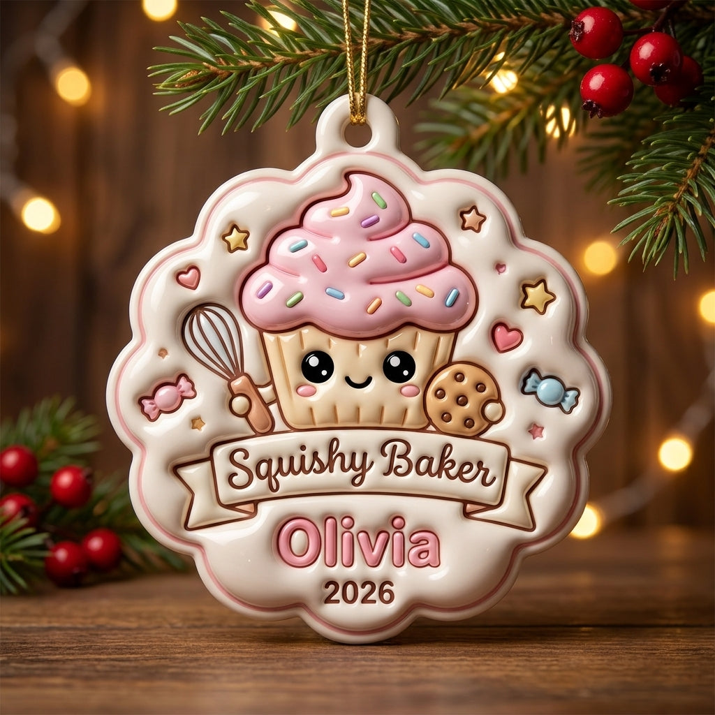 Squishy Baker Christmas Ornament Personalized 3D Relief Acrylic Ornament Custom Name Baking Lover Gift Cute Christmas Decor 2026
