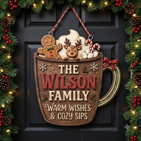 Personalized Christmas Ornament Door Hanger – Custom Family Name Winter Wonderland Sign