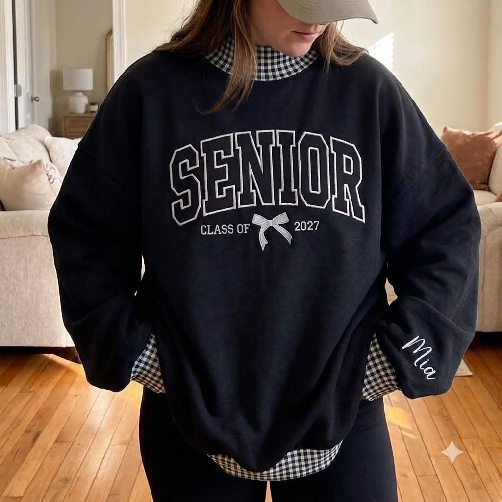 Senior 2027 Embroidered Sweatshirt, Personalized Senior Sweatshirt, Senior Applique Sweatshirt, Class of 2027 Crewneck, Graduation Gift