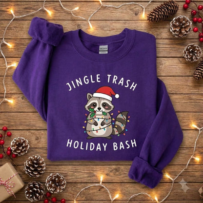 Jingle Trash Holiday Bash Raccoon Christmas Sweatshirt, Funny Christmas Animal Pullover, Cute Holiday Gift for Raccoon Lovers
