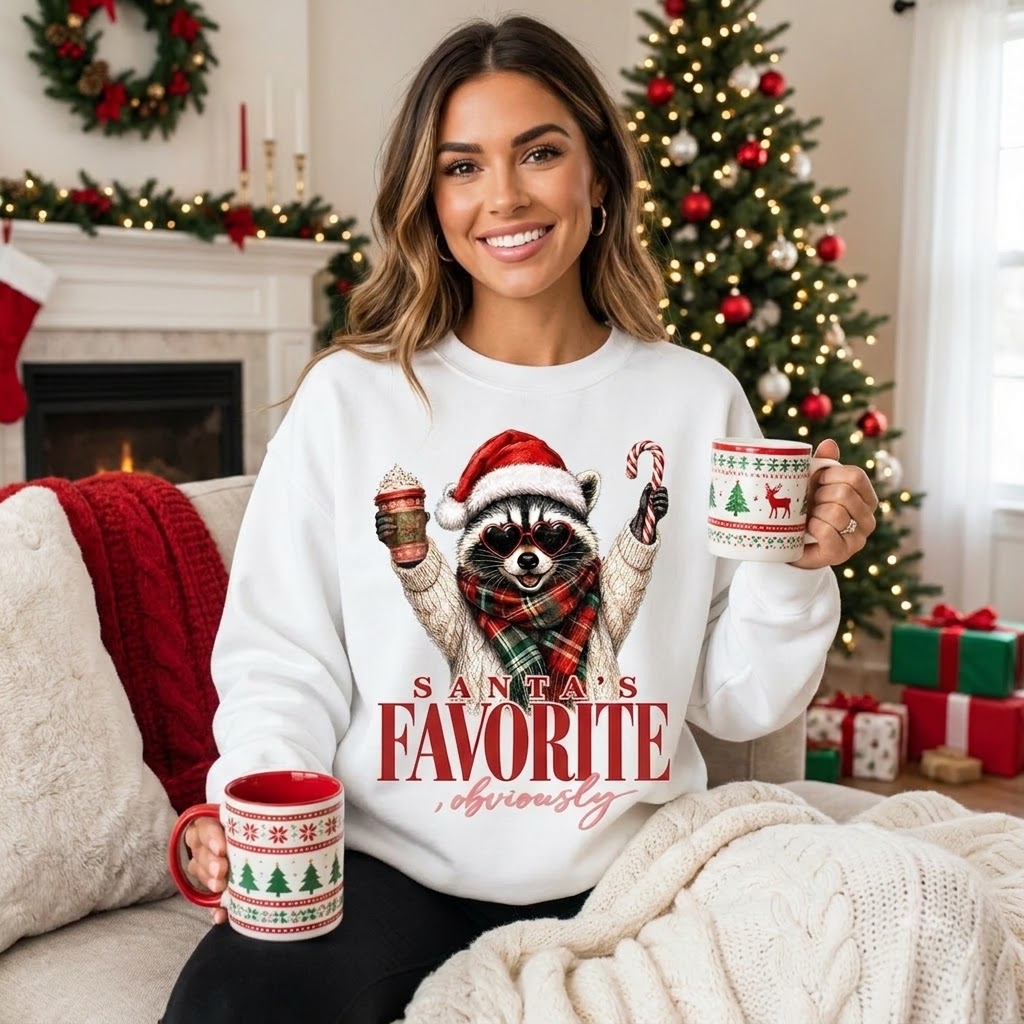 Santa's Favorite Raccoon Christmas Sweatshirt, Funny Animal Holiday Pullover, Cute Christmas Gift for Raccoon Lovers