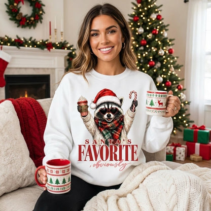 Santa's Favorite Raccoon Christmas Sweatshirt, Funny Animal Holiday Pullover, Cute Christmas Gift for Raccoon Lovers