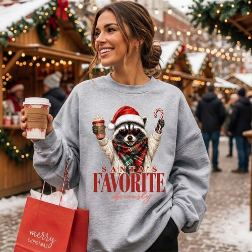 Santa's Favorite Raccoon Christmas Sweatshirt, Funny Animal Holiday Pullover, Cute Christmas Gift for Raccoon Lovers