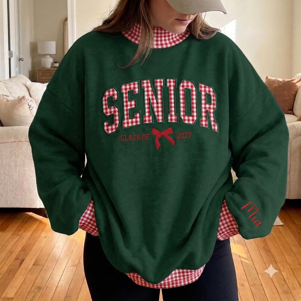 Senior 2027 Embroidered Sweatshirt, Personalized Senior Sweatshirt, Senior Applique Sweatshirt, Class of 2027 Crewneck, Graduation Gift