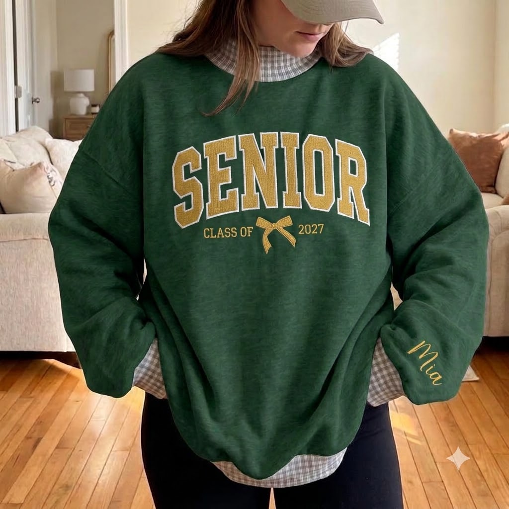 Senior 2027 Embroidered Sweatshirt, Personalized Senior Sweatshirt, Senior Applique Sweatshirt, Class of 2027 Crewneck, Graduation Gift