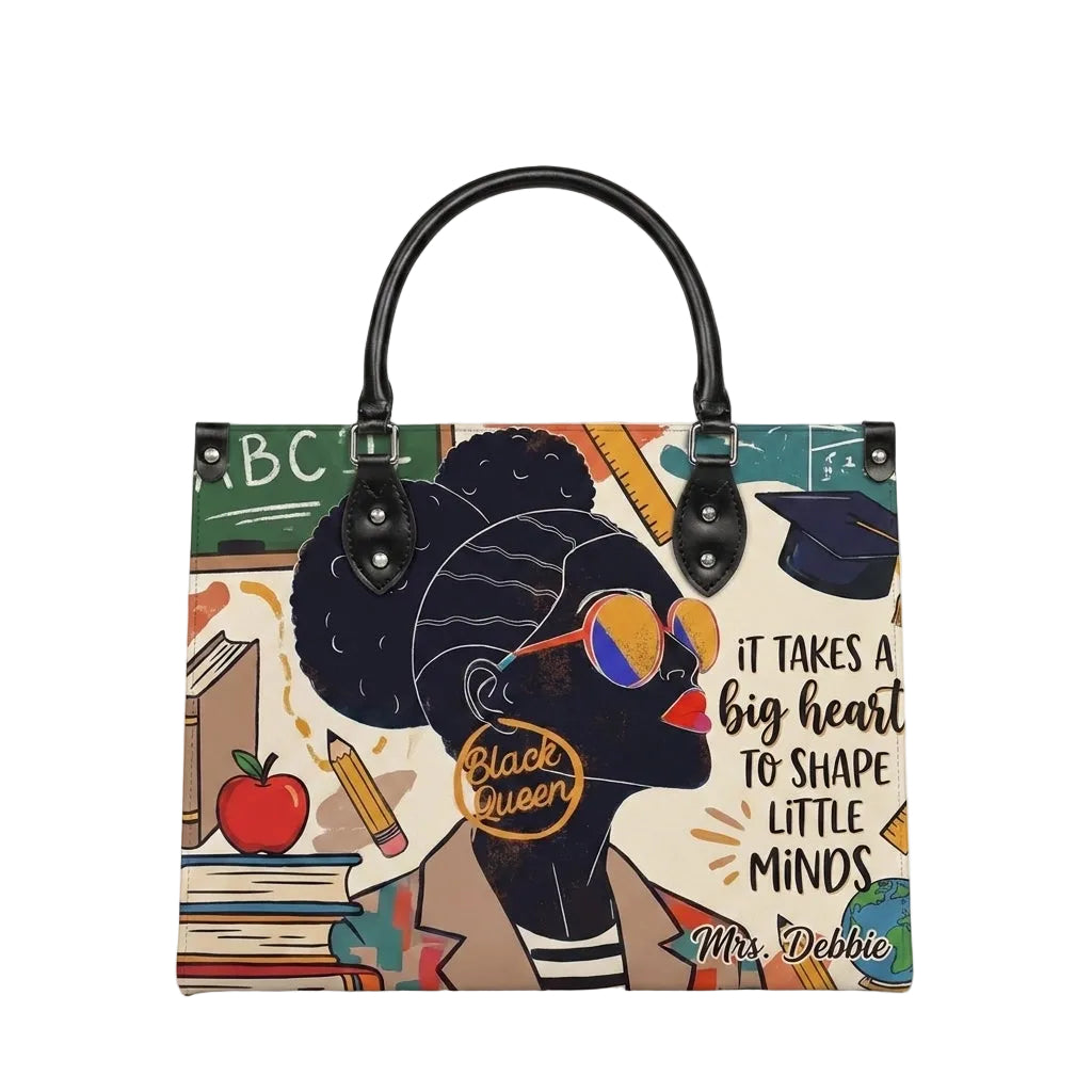 Black Queen Teacher Personalized Leather Bag + FREE Matching Leather Wallet