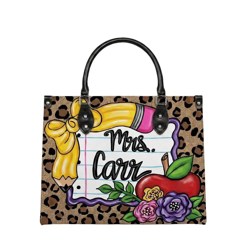 Leopard Apple & Floral Personalized Leather Bag + Free Matching Leather Wallet
