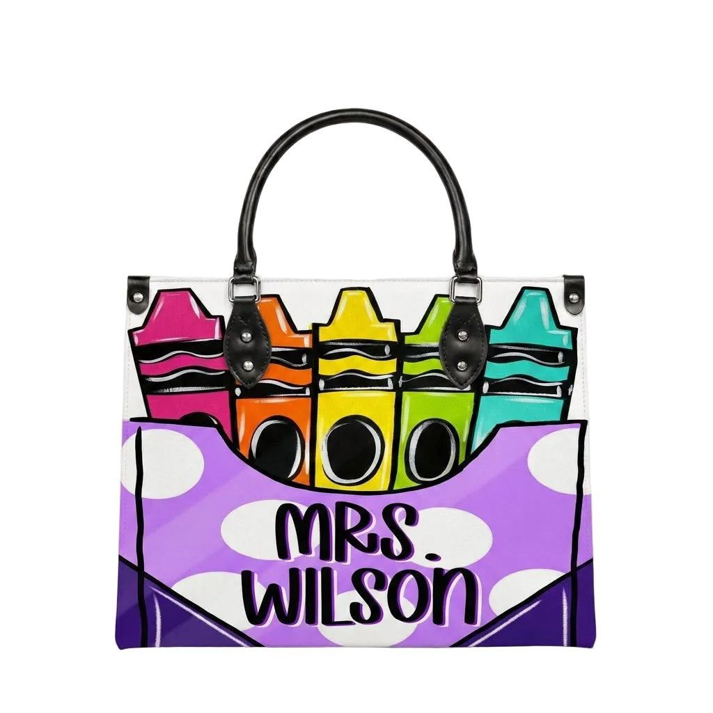 Colorful Crayon Box Personalized Leather Bag + Free Matching Leather Wallet