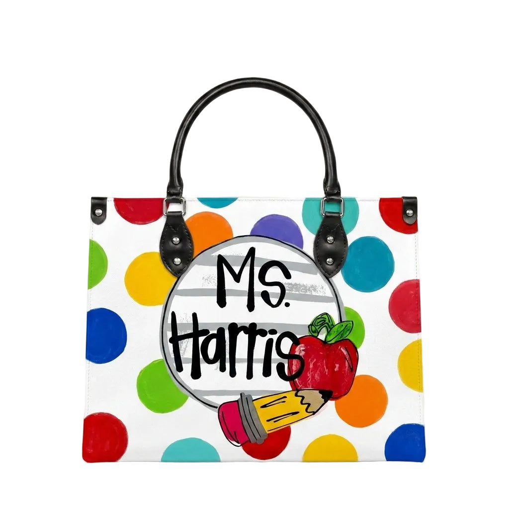 Polka Dot Classroom Personalized Leather Bag + Free Matching Leather Wallet