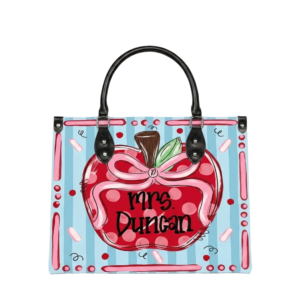 Coquette Apple Teacher Personalized Leather Bag + Free Matching Leather Wallet