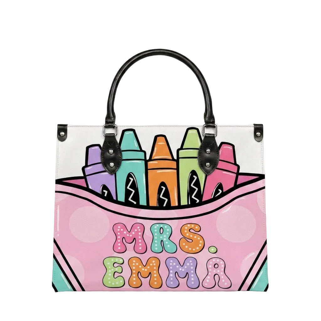 Pastel Crayon Box Personalized Leather Bag + Free Matching Leather Wallet