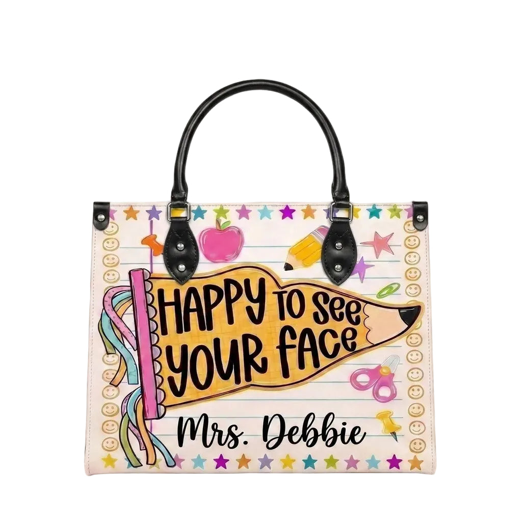 Happy To See Your Face Personalized Leather Bag + FREE Matching Leather Wallet