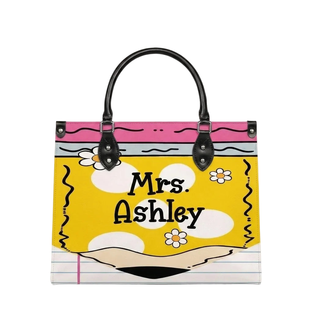 Teacher Name Floral Pencil Personalized Leather Bag + FREE Matching Leather Wallet