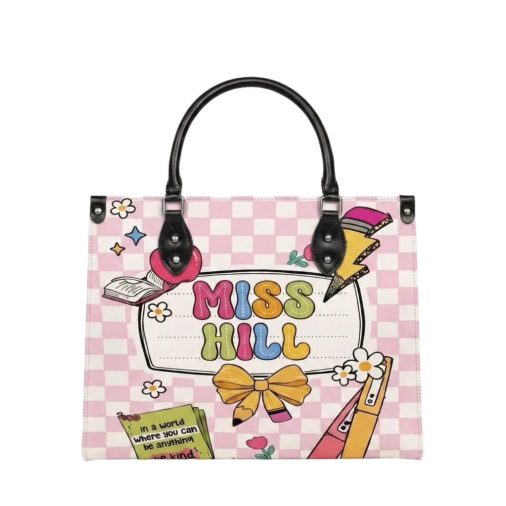 Lovely Teacher Name Personalized Leather Bag + FREE Matching Leather Wallet