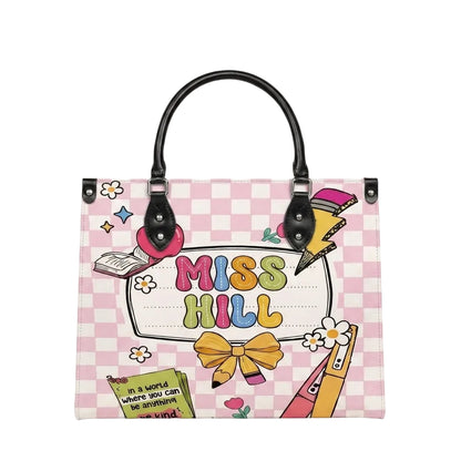 Lovely Teacher Name Personalized Leather Bag + FREE Matching Leather Wallet