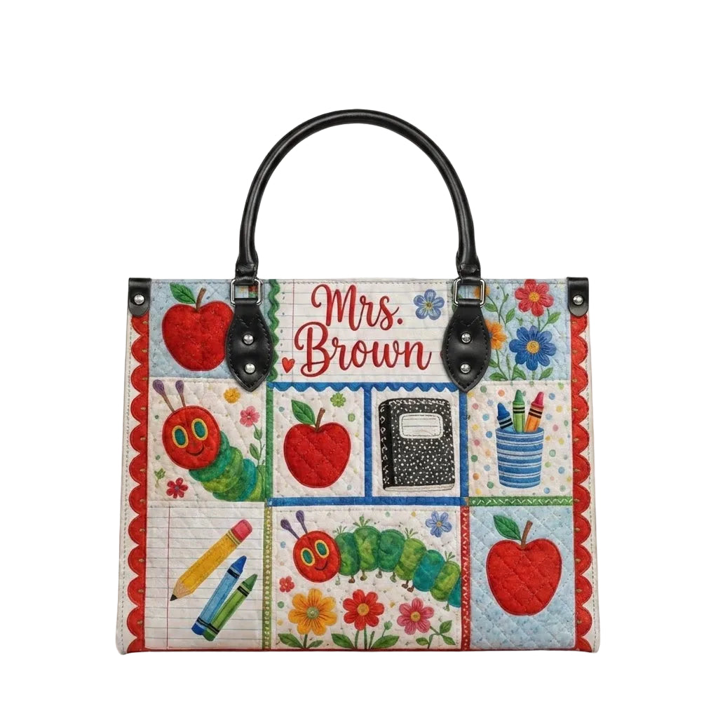 Teacher Patchwork Personalized Leather Bag + Free Matching Leather Wallet