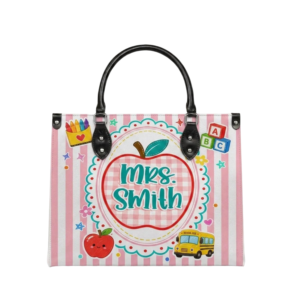 Back to School Apple Personalized Leather Bag + Free Matching Leather Wallet