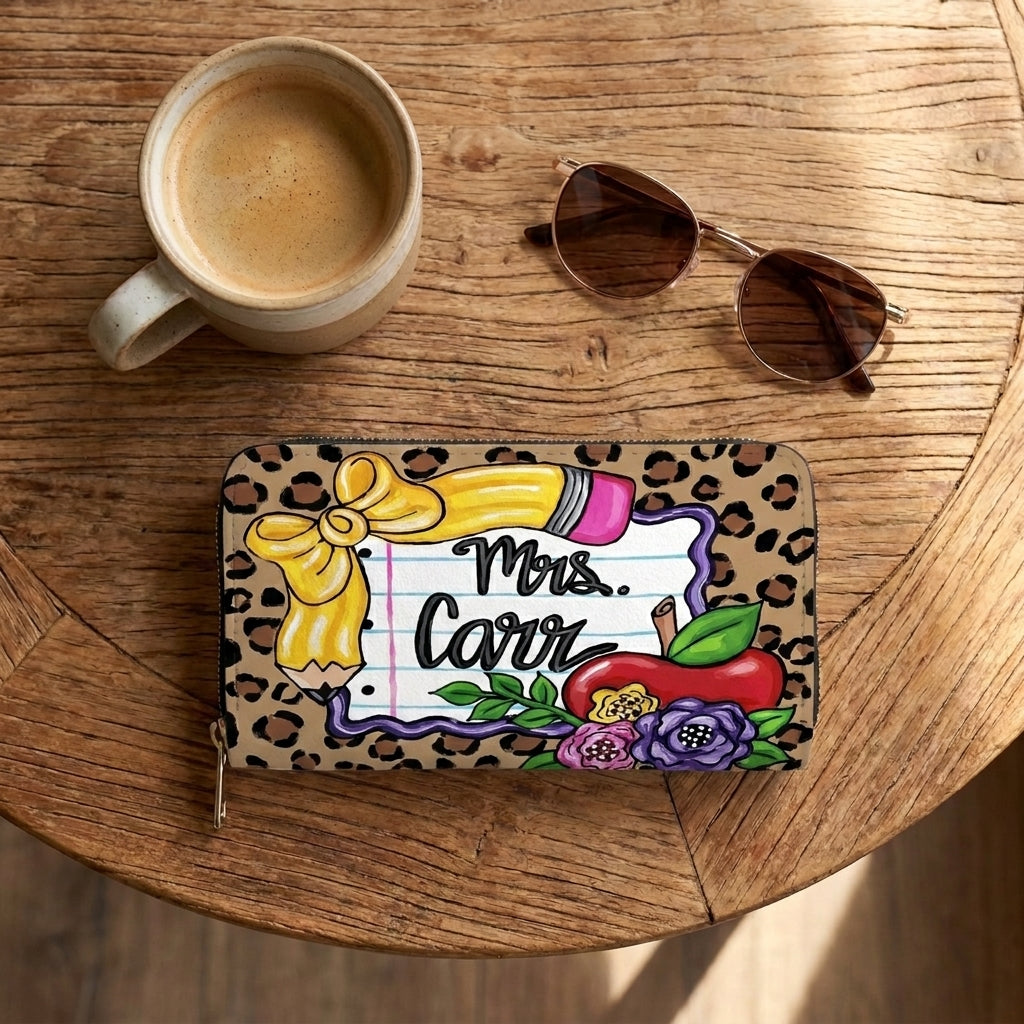 Leopard Apple & Floral Personalized Leather Bag + Free Matching Leather Wallet