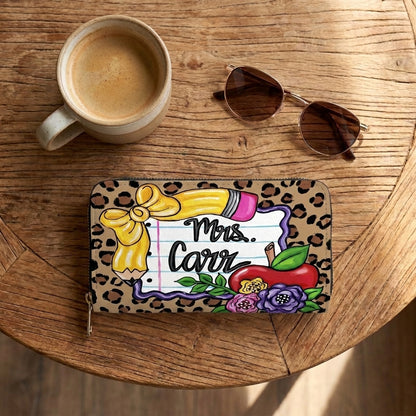Leopard Apple & Floral Personalized Leather Bag + Free Matching Leather Wallet
