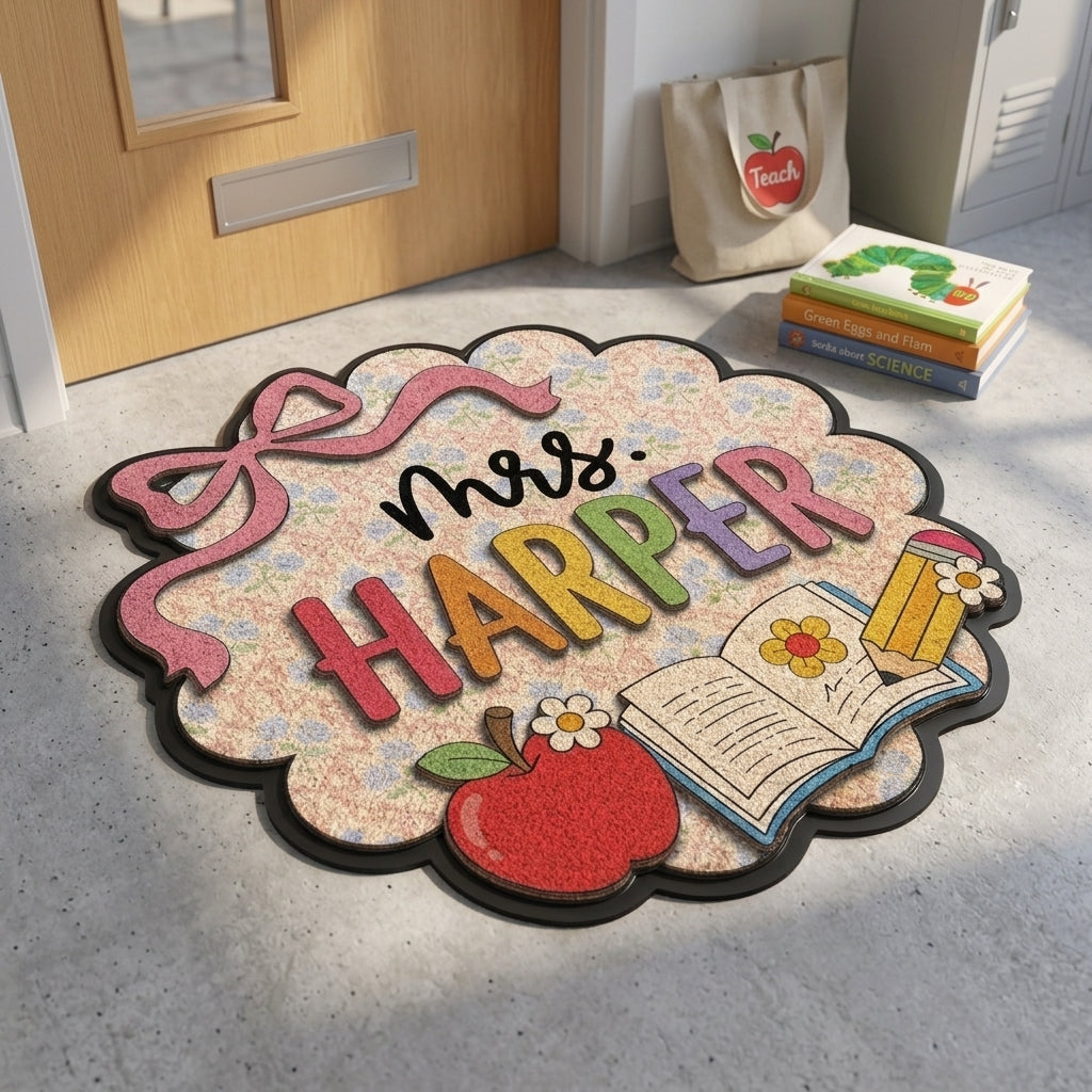 Ribbon Apple Personalized Doormat