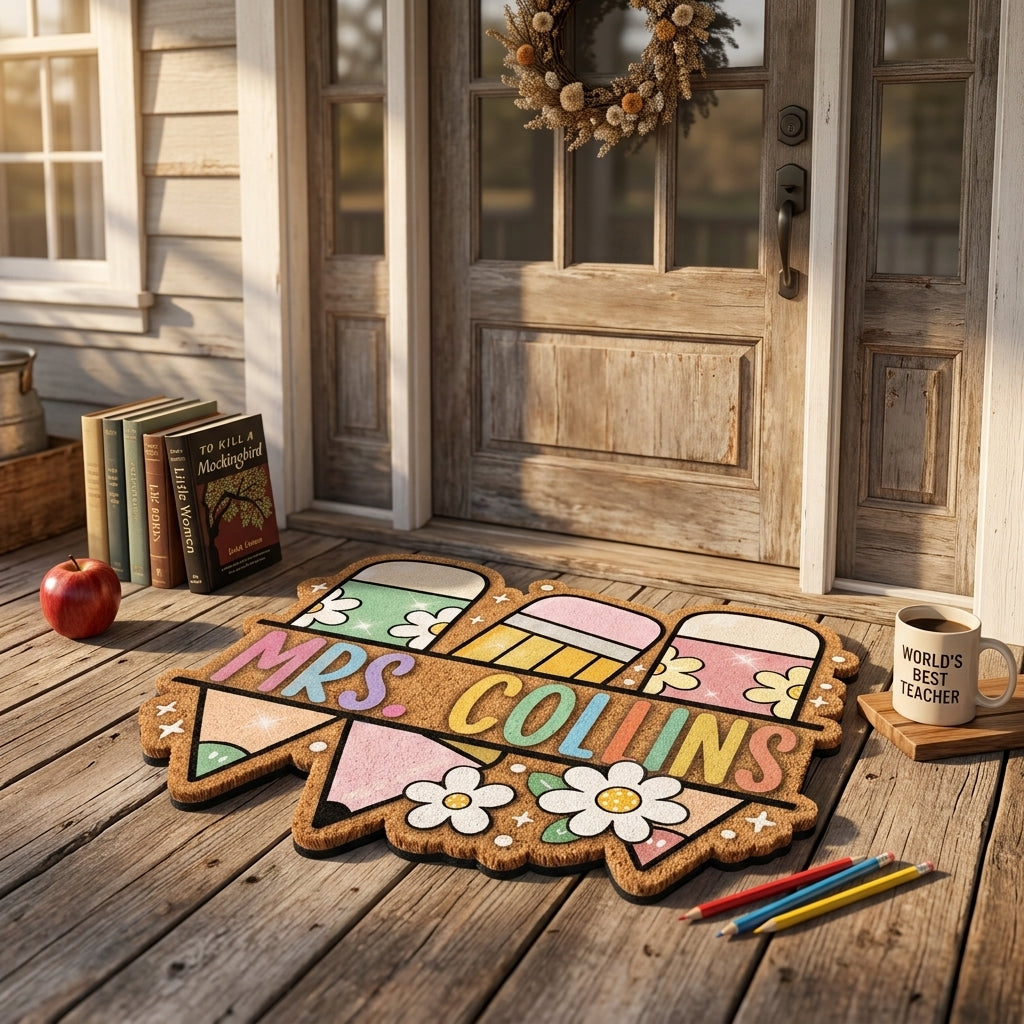 Floral Pencil Personalized Doormat