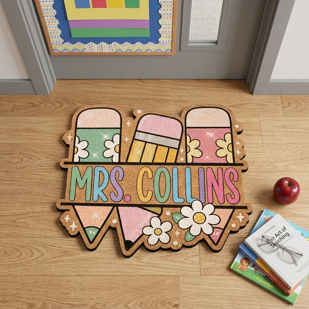 Floral Pencil Personalized Doormat