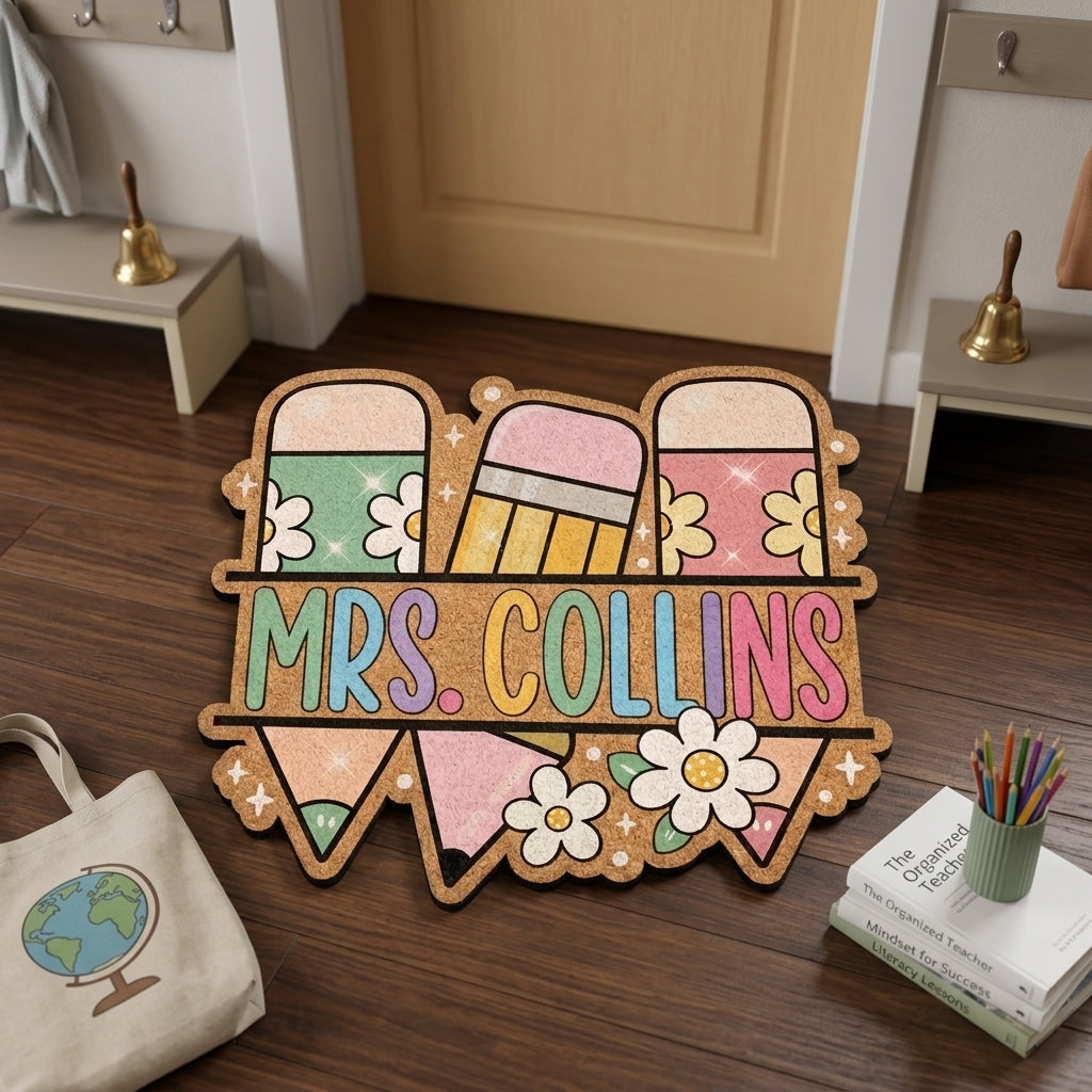 Floral Pencil Personalized Doormat