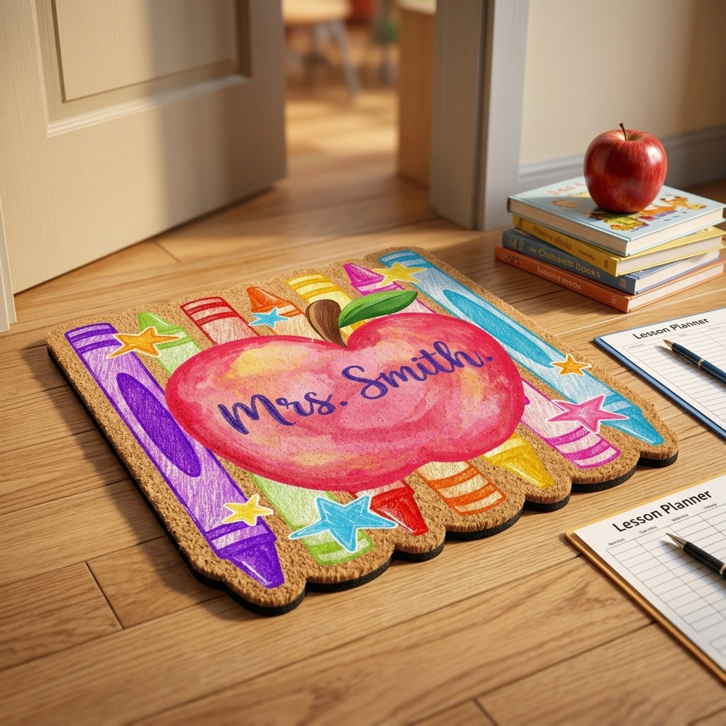 Custom Crayon Teacher Name Personalized Doormat