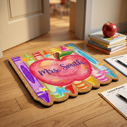 Custom Crayon Teacher Name Personalized Doormat