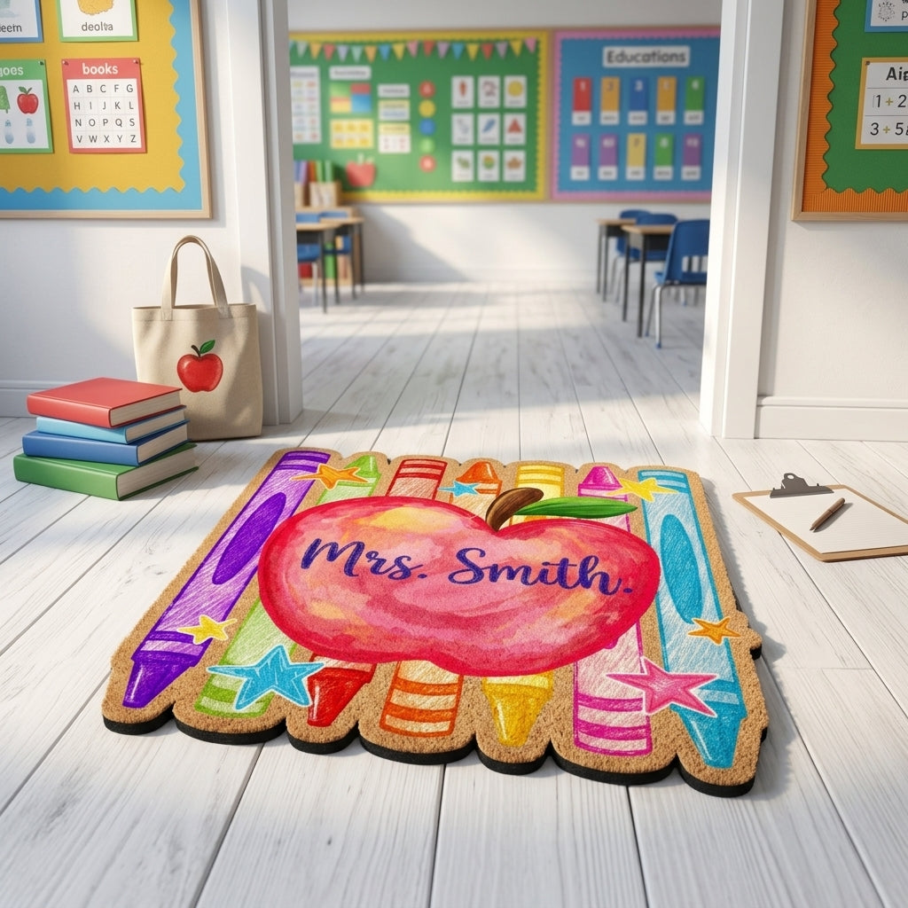 Custom Crayon Teacher Name Personalized Doormat