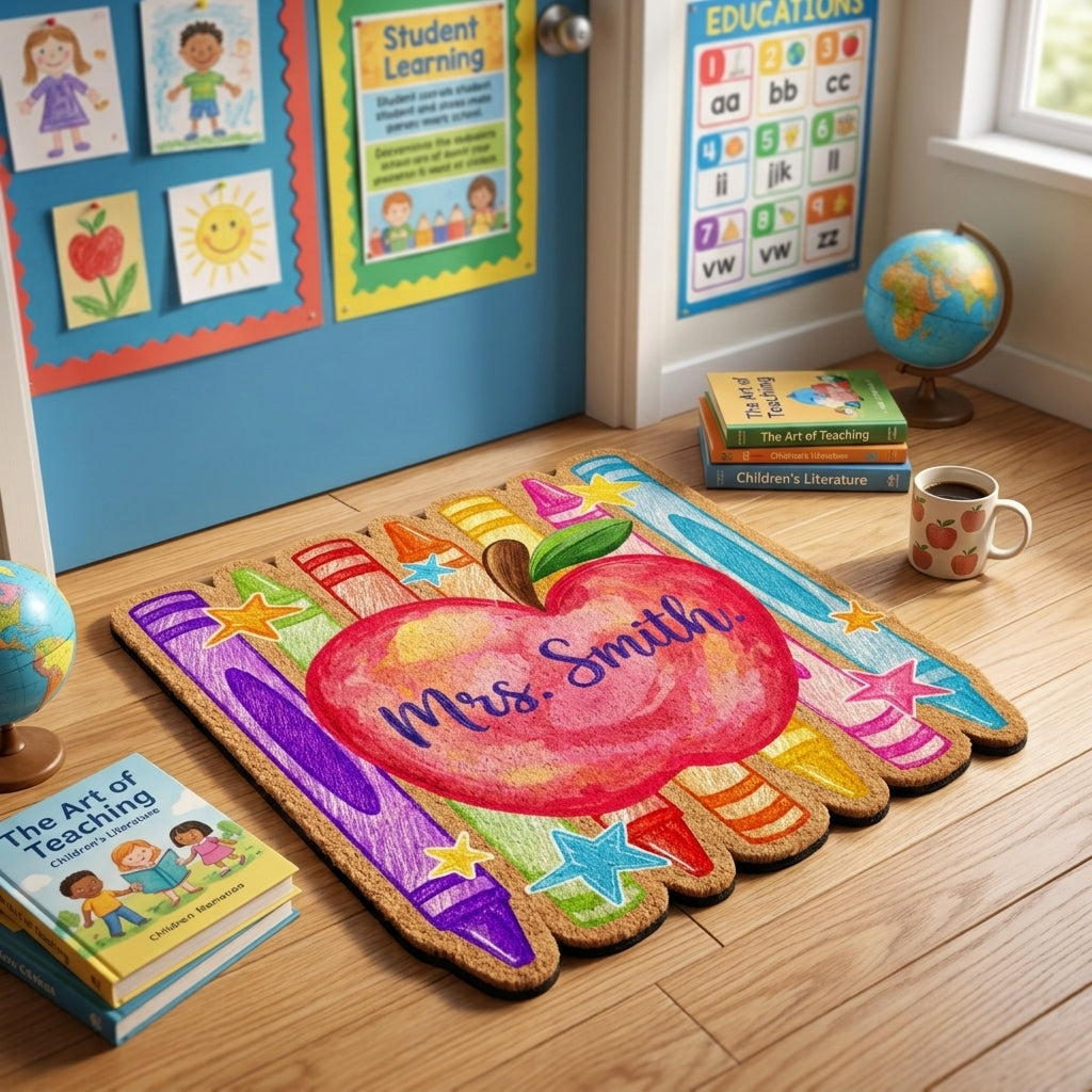 Custom Crayon Teacher Name Personalized Doormat