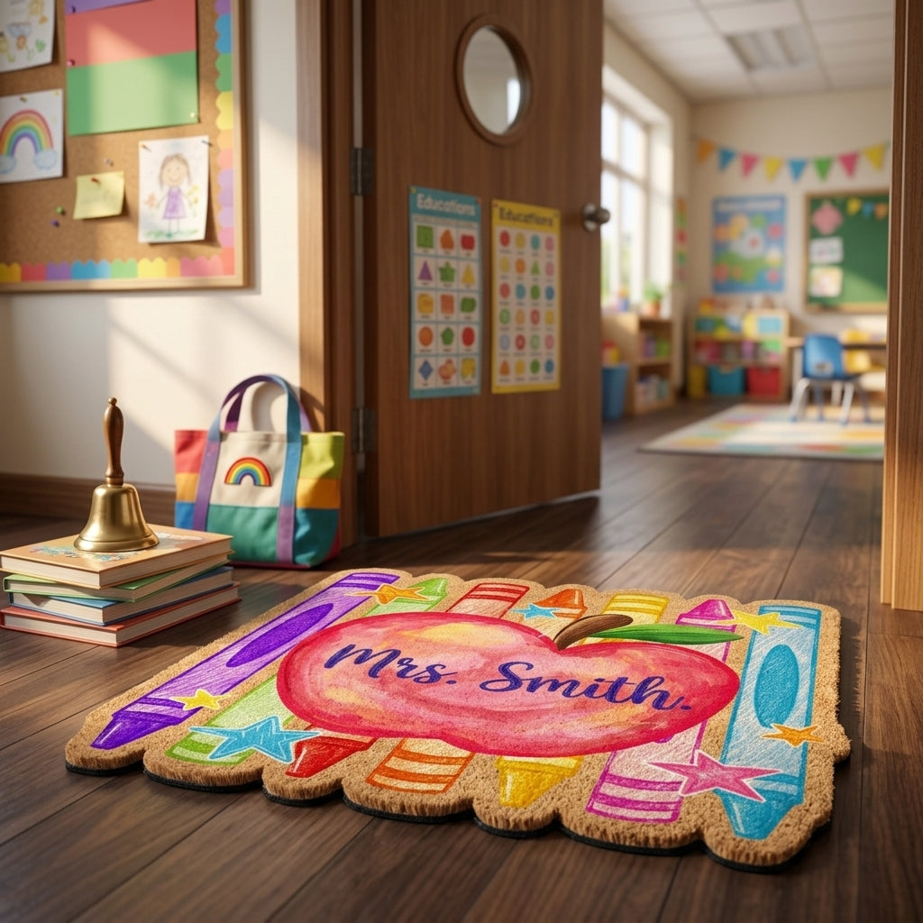 Custom Crayon Teacher Name Personalized Doormat
