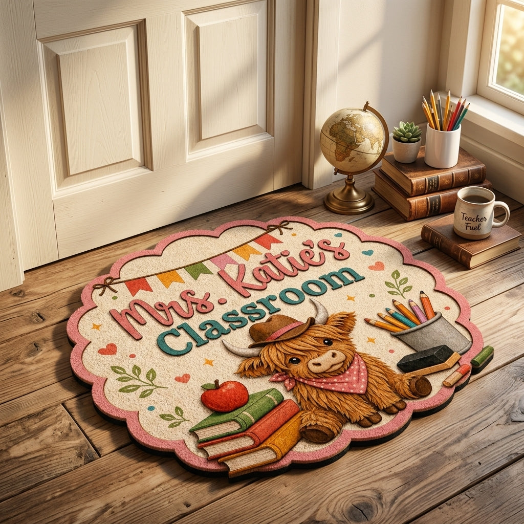 Highland Cow Classroom Personalized Doormat