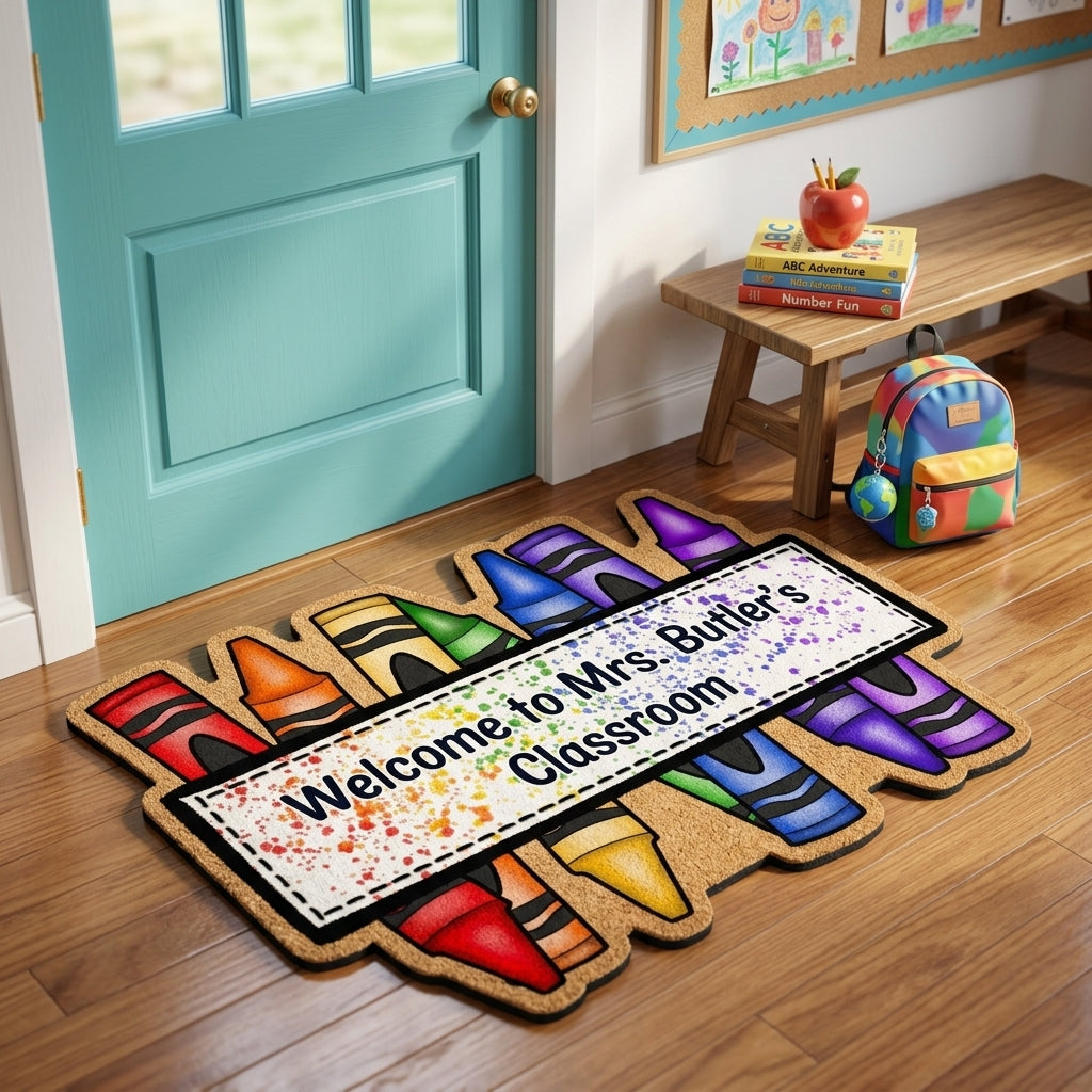 Colorful Crayon Personalized Doormat