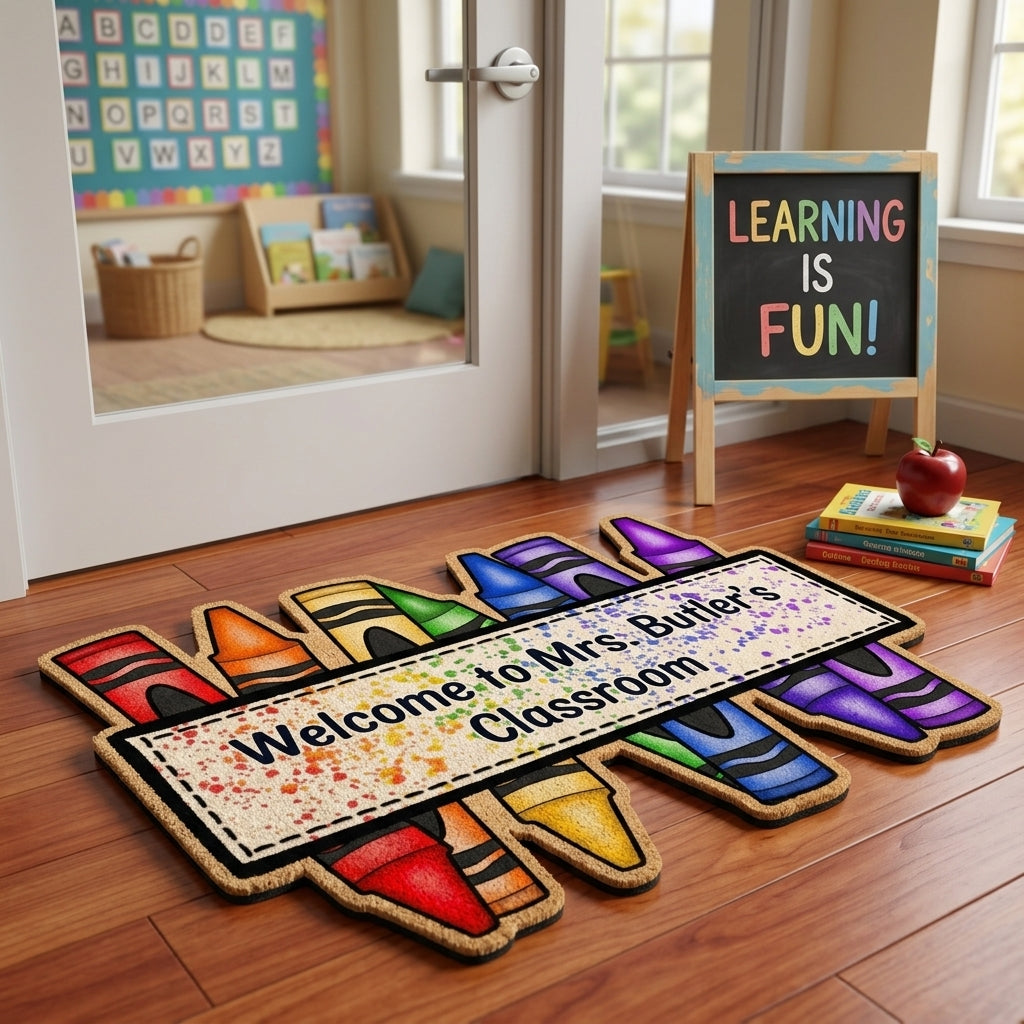 Colorful Crayon Personalized Doormat