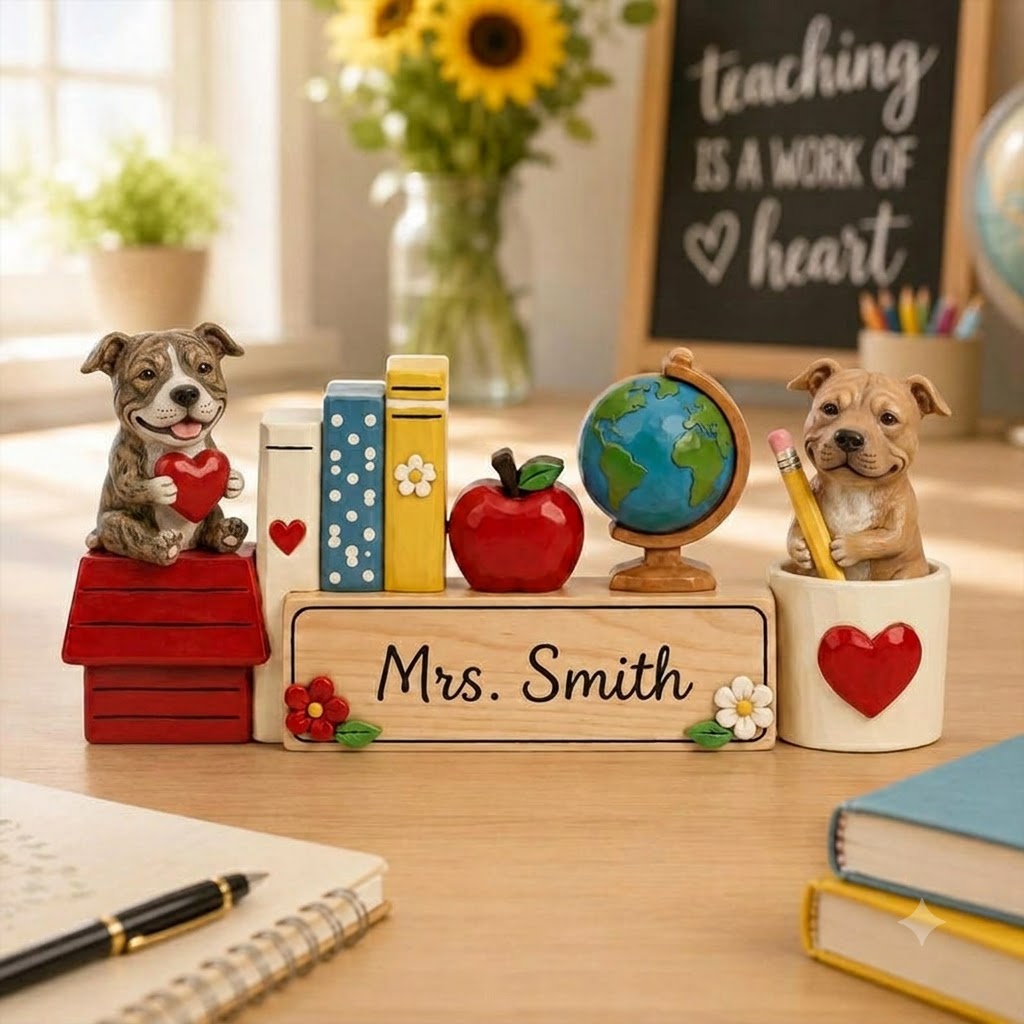 Pancarte de bureau personnalisée pour professeur, Cadeau mignon pour professeur avec motif chien, Plaque nominative personnalisée pour salle de classe, Remerciement pour professeur, Décoration de bureau pour la rentrée scolaire