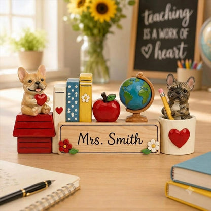 Pancarte de bureau personnalisée pour professeur, Cadeau mignon pour professeur avec motif chien, Plaque nominative personnalisée pour salle de classe, Remerciement pour professeur, Décoration de bureau pour la rentrée scolaire