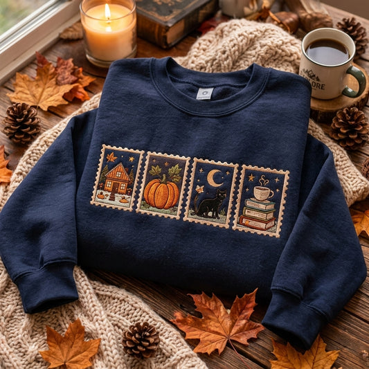 Autumn Embroidered Sweatshirt, Fall Bookish Sweatshirt, Cozy Book Lover Sweater, Vintage Library Inspired Sweatshirt, Reading Gift