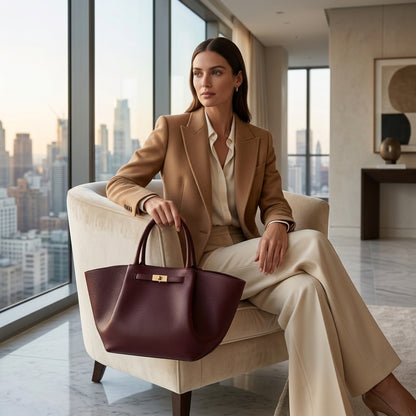 BAGA Classic Leather Tote Bag, Soft Leather Work Bag, Elegant Brown Suede Shoulder Bag, Gift for Her, Everyday Office Carry