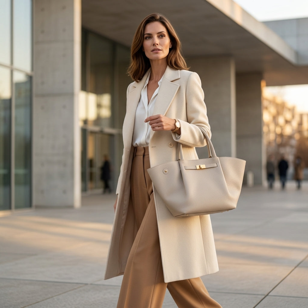 BAGA Classic Leather Tote Bag, Soft Leather Work Bag, Elegant Brown Suede Shoulder Bag, Gift for Her, Everyday Office Carry