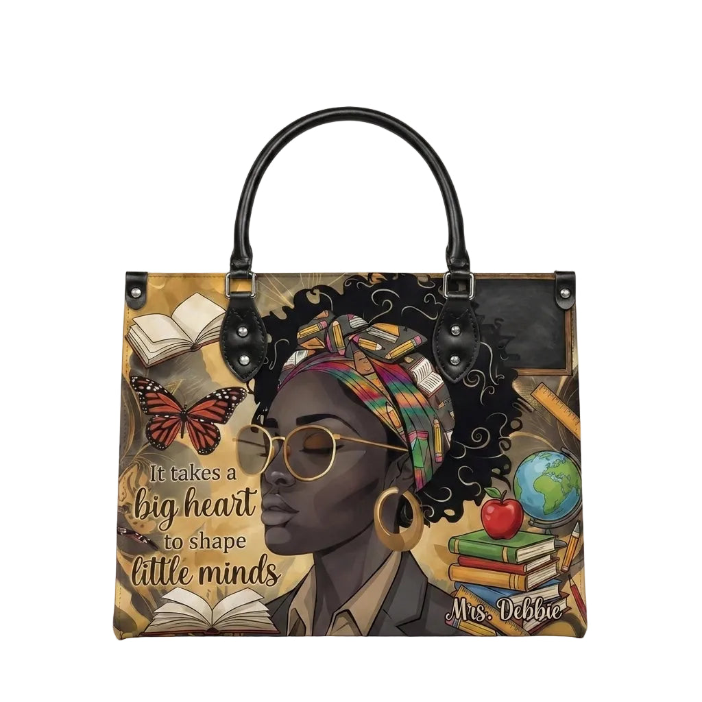 Big Heart to Shape Little Minds Personalized Leather Bag + FREE Matching Leather Wallet