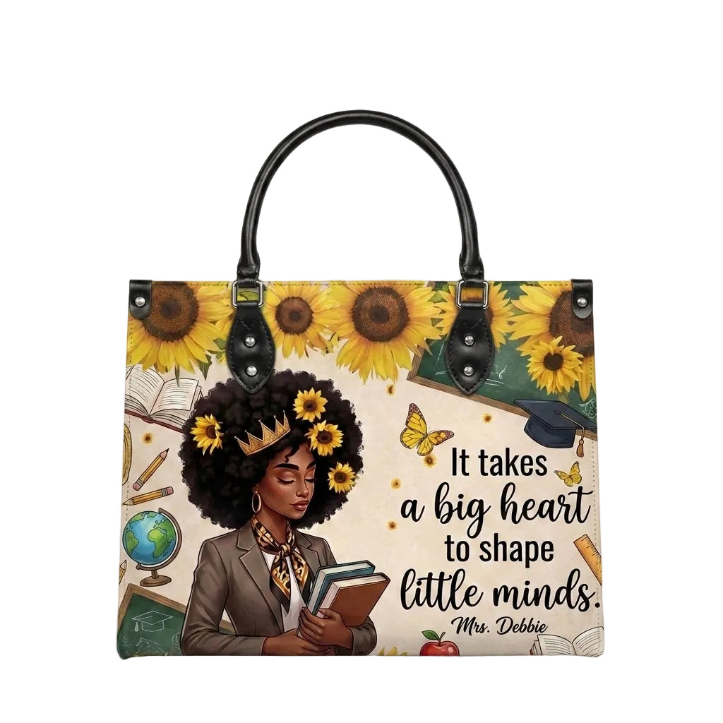 Sunflower Big Heart to Shape Little Minds Personalized Leather Bag + FREE Matching Leather Wallet
