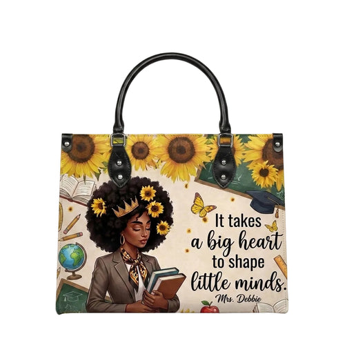 Sunflower Big Heart to Shape Little Minds Personalized Leather Bag + FREE Matching Leather Wallet